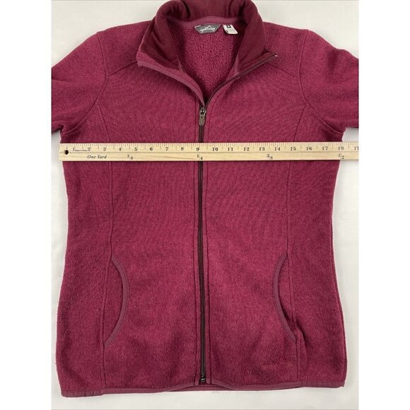 Eddie Bauer Full Zip Knit Fleece Jacket Women’s M Maroon Pockets Mock Neck - Picture 3 of 12